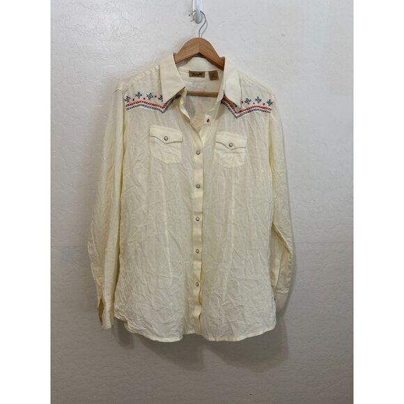 Wrangler Womans Button Up Size L Western Boho Embroidered Cowboy Rodeo Country - Picture 1 of 13
